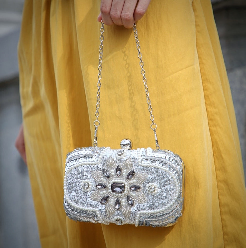 "Jaimee" - Silver Bridal Handbag Clutch