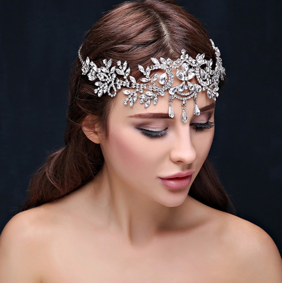 "Kiara" - Crystal Bridal Forehead Chain / Headdress