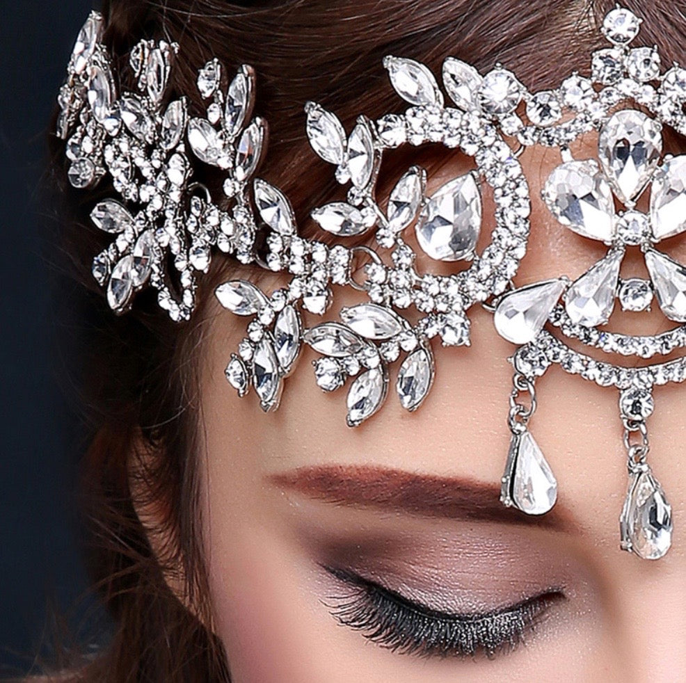 "Kiara" - Crystal Bridal Forehead Chain / Headdress