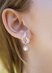 Wedding Jewelry - Pearl and Cubic Zirconia Bridal Earrings - Available in Rose Gold and Silver