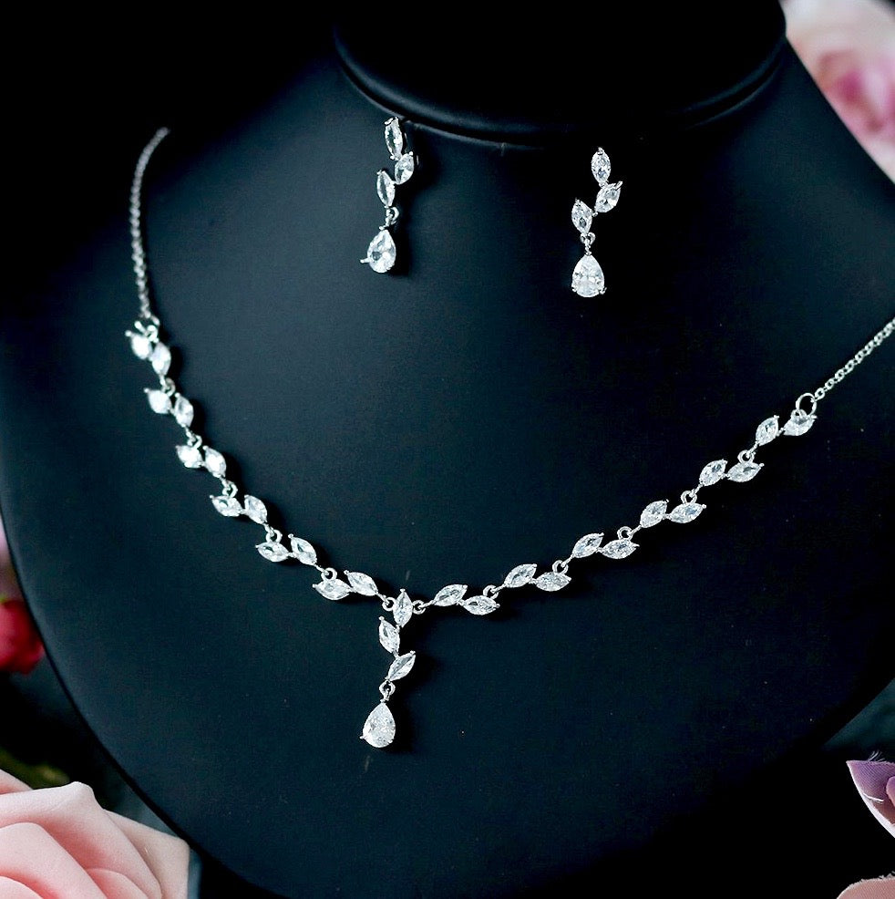 Wedding Jewelry - Silver Cubic Zirconia 3-Piece Bridal Jewelry Set With Tiara