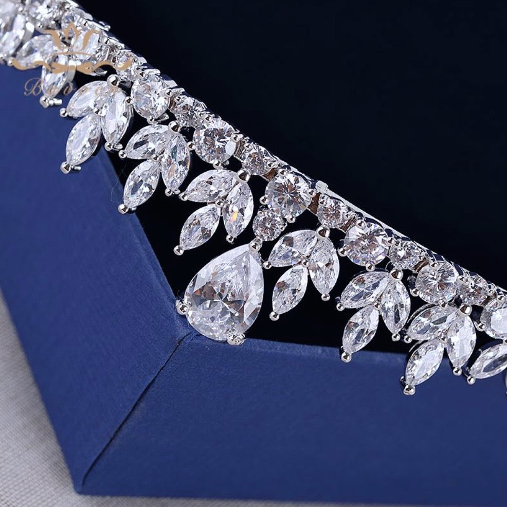 Wedding Jewelry - Silver Cubic Zirconia 3-Piece Bridal Jewelry Set With Tiara