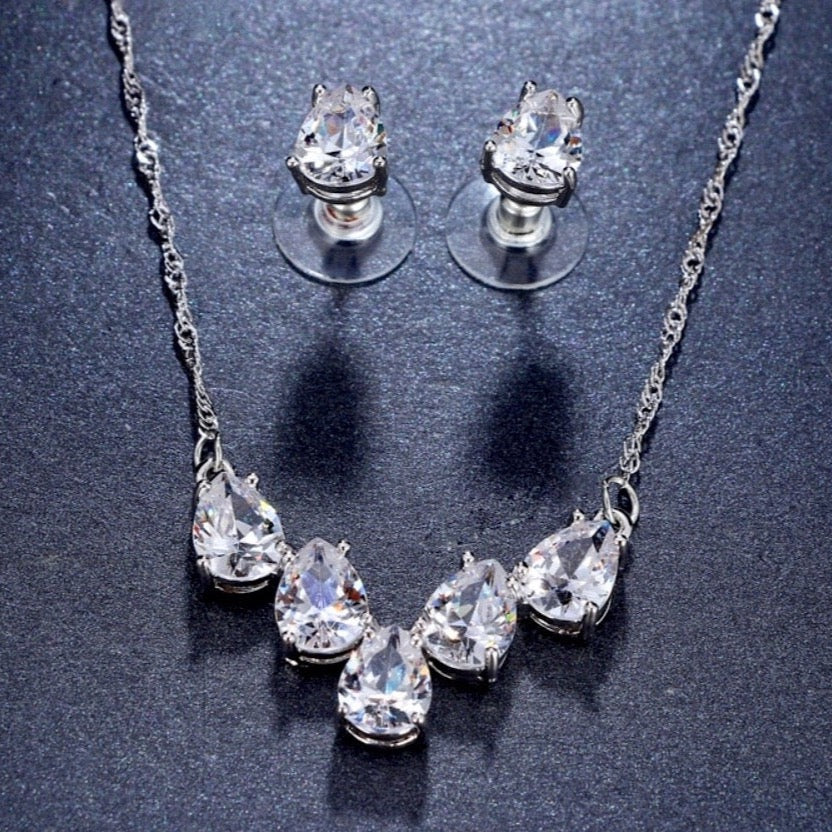 Wedding Jewelry - Silver Cubic Zirconia Bridal Jewelry Set