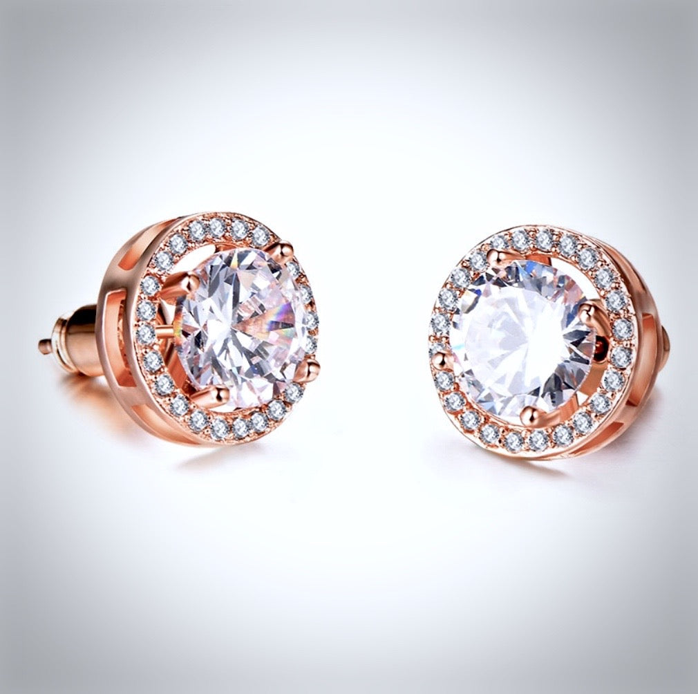 Wedding Jewelry - Cubic Zirconia Stud Earrings - Available in Rose Gold, Silver and Yellow Gold