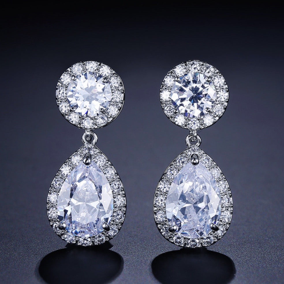Wedding Jewelry - Silver Cubic Zirconia Bridal Earrings - Available in Rose Gold and Silver