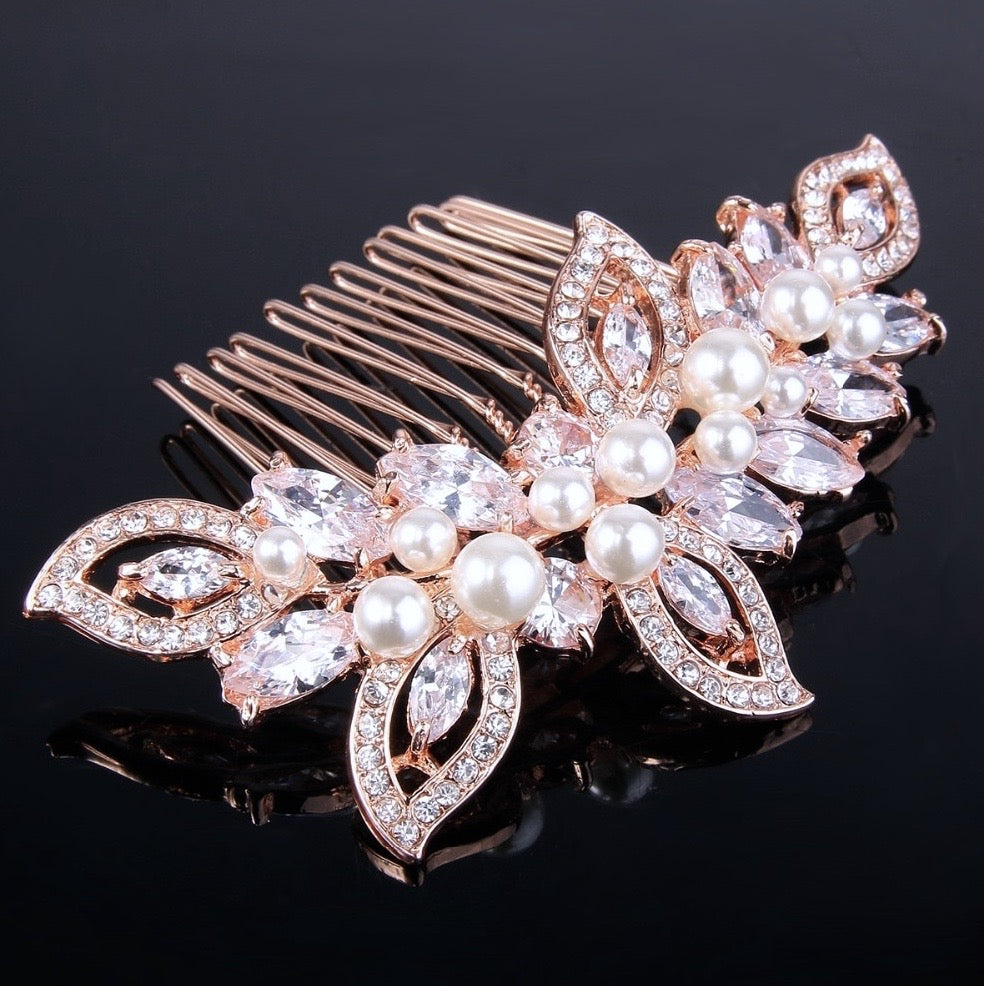 Wedding Hair Accessories - Pearl and Crystal Bridal Hair Comb - Available in Rose Gold and Silver