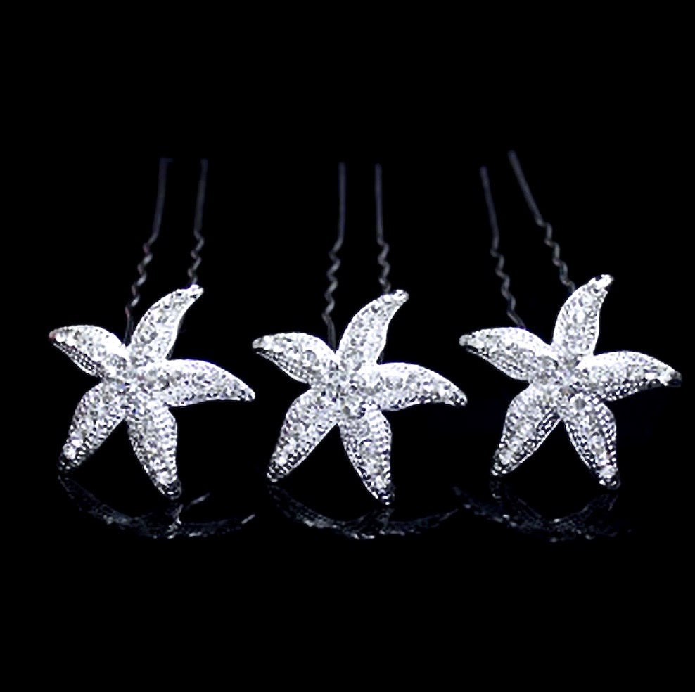 Wedding Hair Accessories - Crystal Sea Star Hair Pins - Set of 5