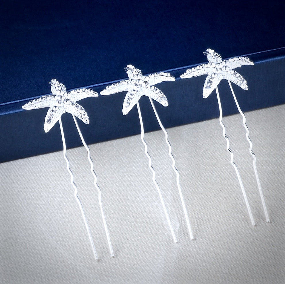 Wedding Hair Accessories - Crystal Sea Star Hair Pins - Set of 5