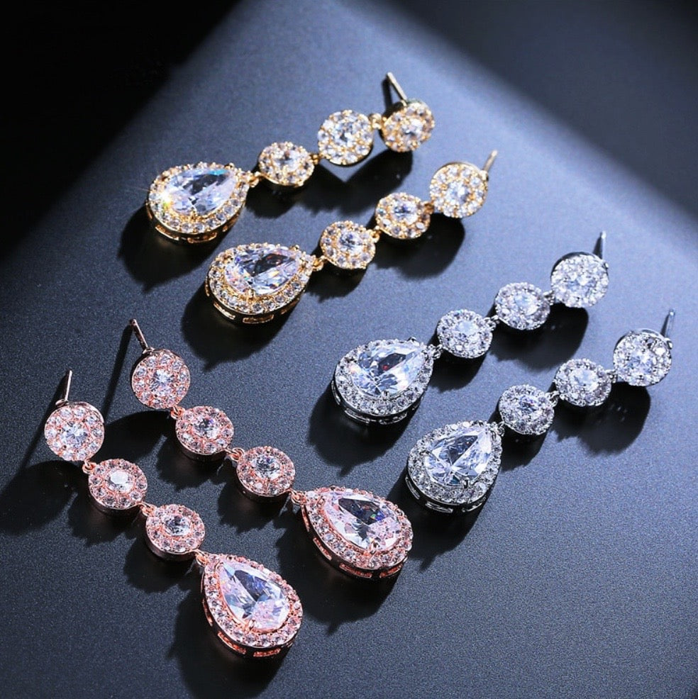 Wedding Jewelry - Cubic Zirconia Bridal Earrings - Available in Rose Gold, Silver and Yellow Gold