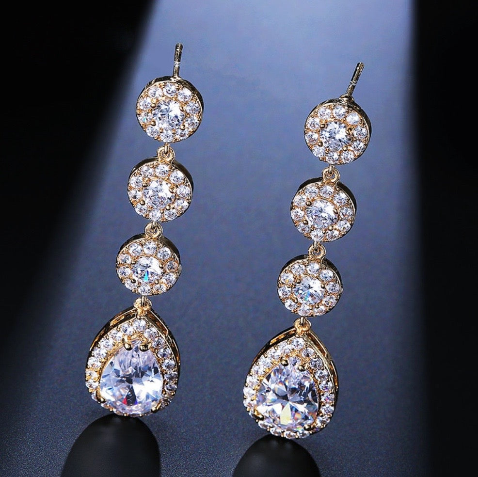 Wedding Jewelry - Cubic Zirconia Bridal Earrings - Available in Rose Gold, Silver and Yellow Gold