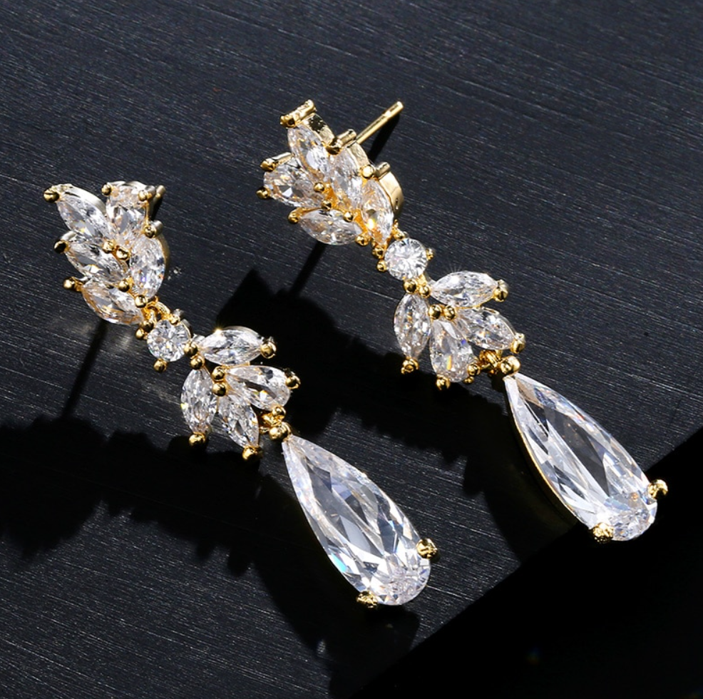 "Gemma" - Cubic Zirconia Bridal Earrings - Available in Rose Gold, Silver and Yellow Gold