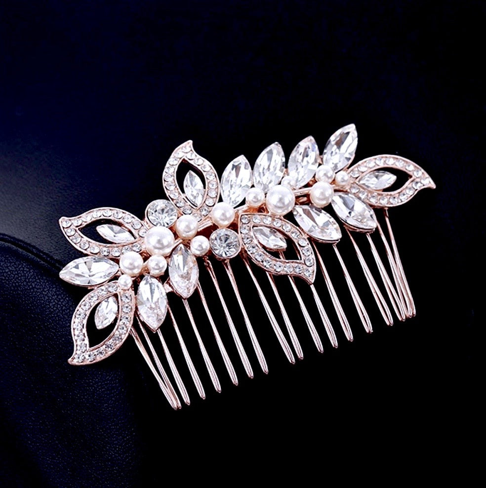 Wedding Hair Accessories - Pearl and Crystal Bridal Hair Comb - Available in Rose Gold and Silver