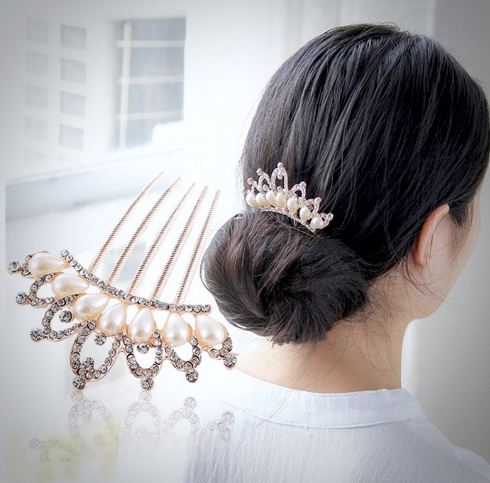 Wedding Hair Accessories - Pearl and Crystal Rose Gold Bridal Hair Comb
