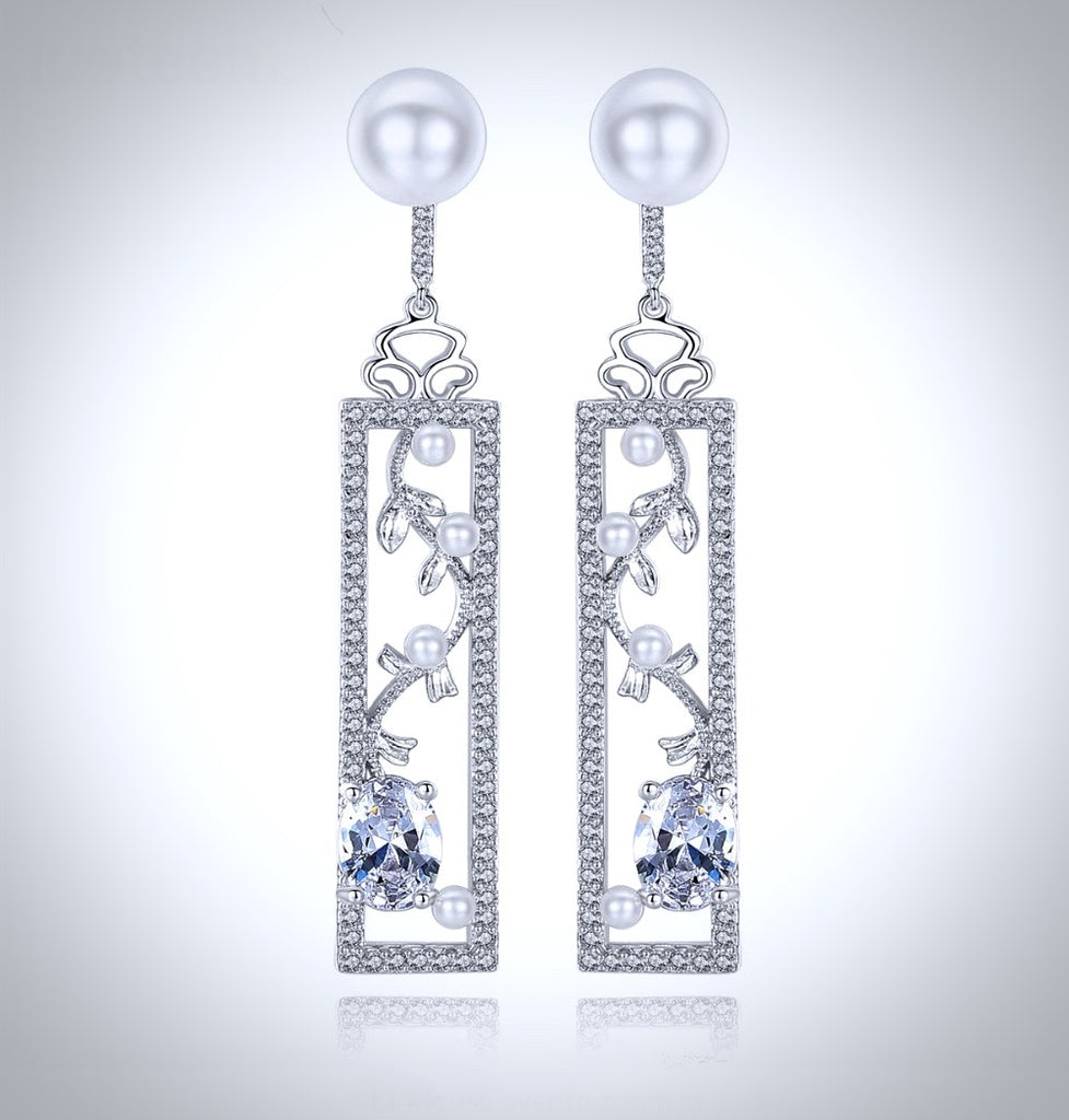"Trina" - Pearl and Cubic Zirconia Bridal Earrings