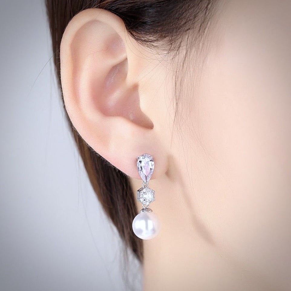"Marissa" - Pearl and Cubic Zirconia Jewelry Set