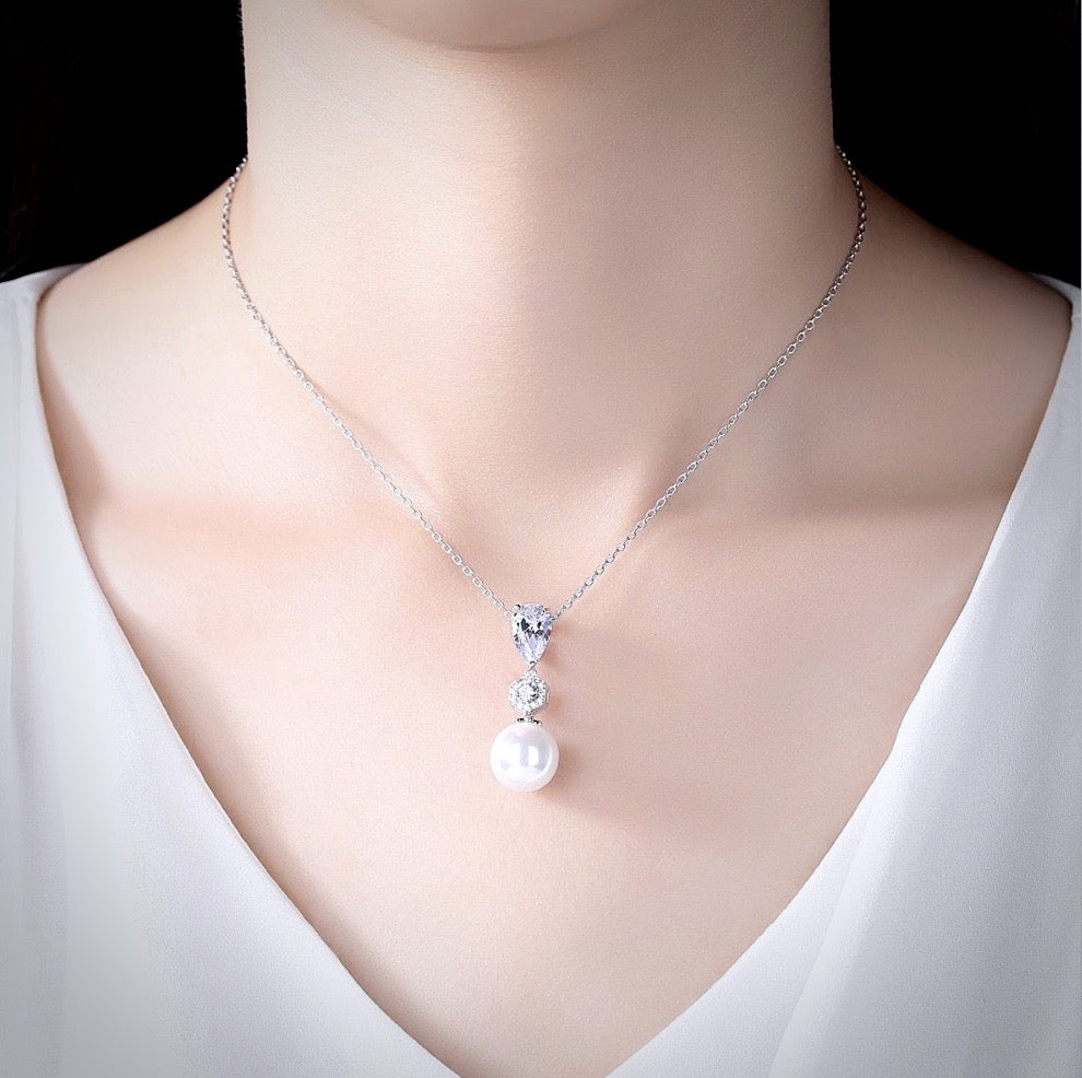Wedding Pearl Jewelry Pearl and Cubic Zirconia Bridal Jewelry Set ADORA by Simona