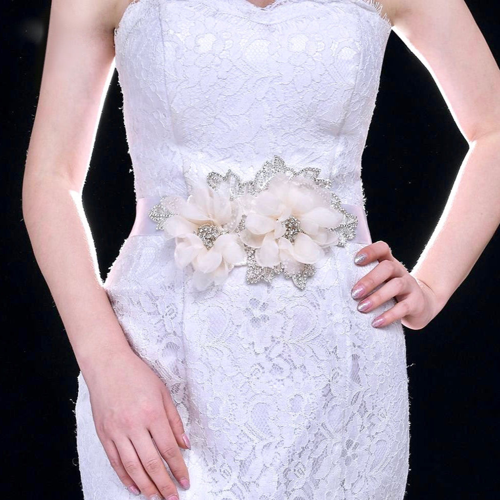 Wedding Accessories - Silk Flowers Crystal Bridal Belt/Sash