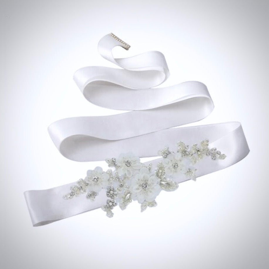 Wedding Accessories - Silk Flowers Crystal and Pearl Bridal Belt/Sash