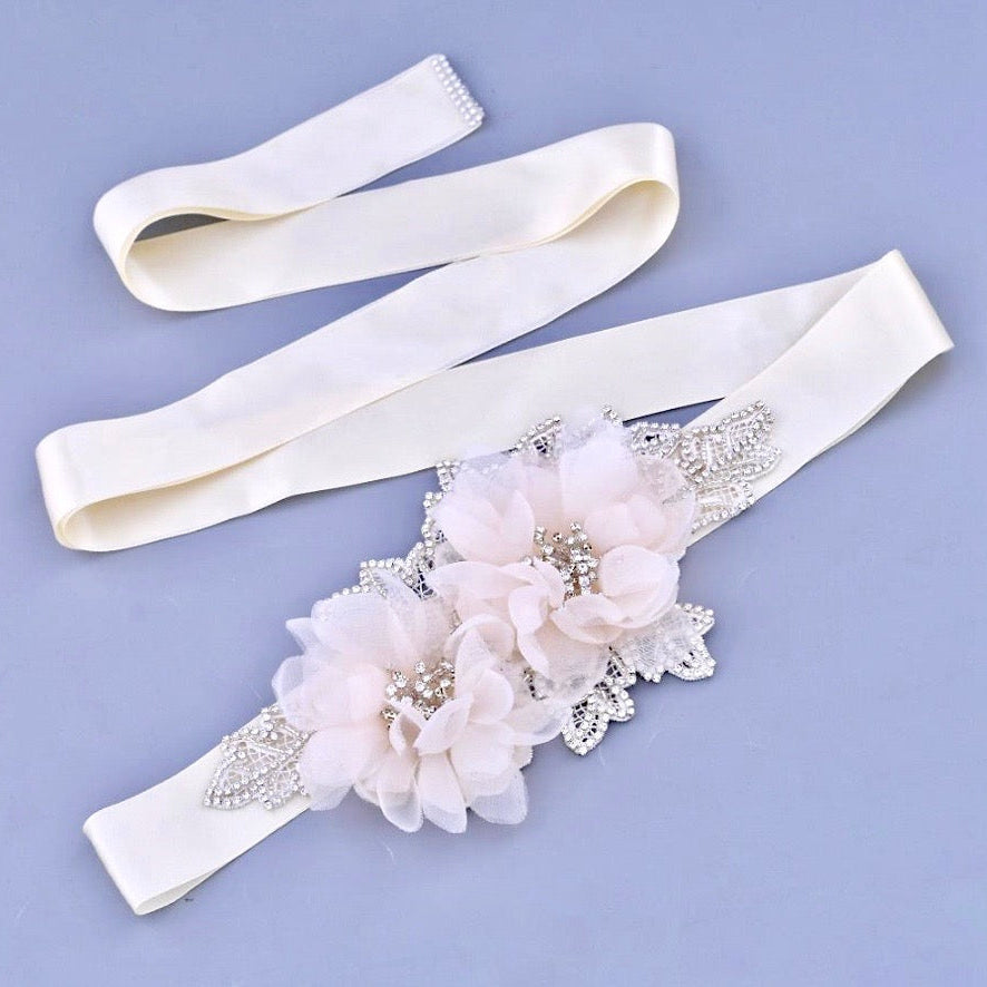 Wedding Accessories - Silk Flowers Crystal Bridal Belt/Sash