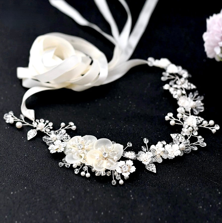 Wedding Accessories - Silk Flowers Crystal and Pearl Bridal Belt/Sash