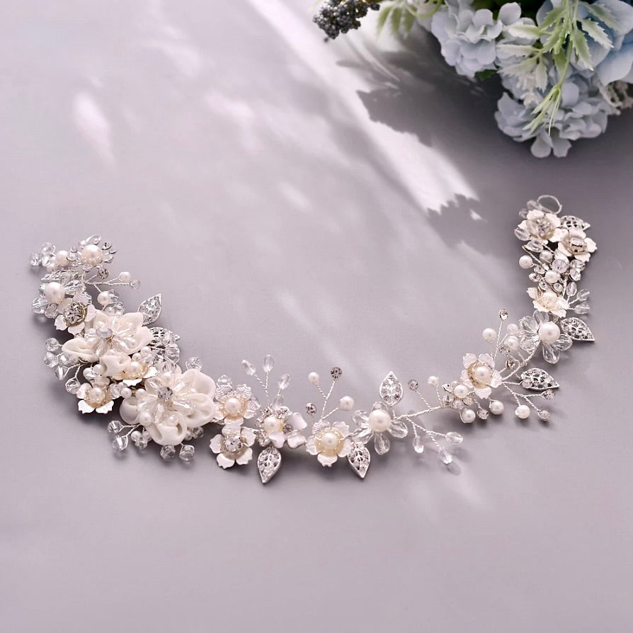 Wedding Accessories - Silk Flowers Crystal and Pearl Bridal Belt/Sash