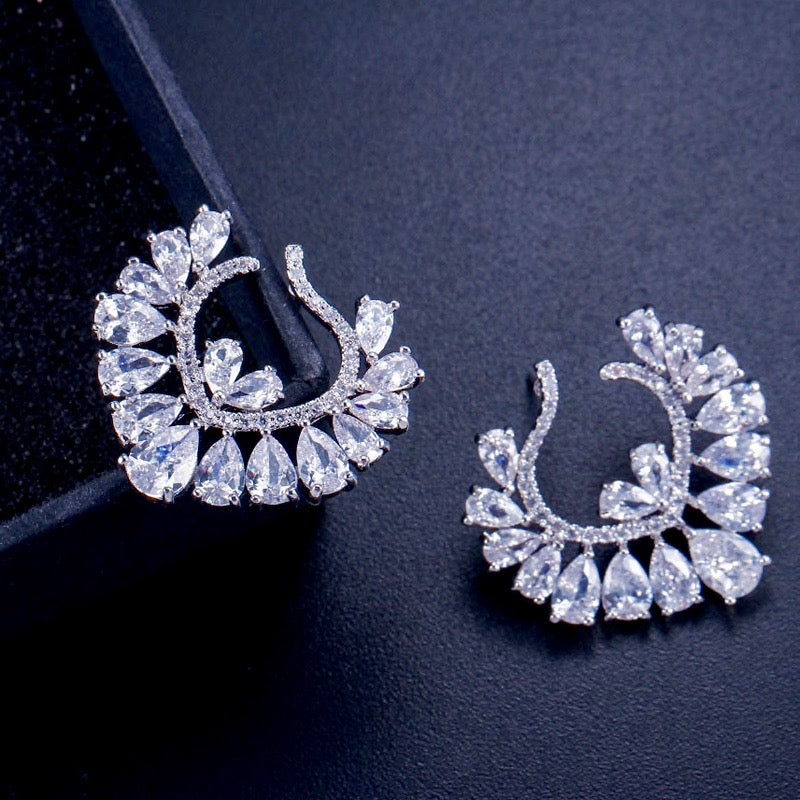 Wedding Jewelry - Silver Cubic Zirconia Bridal Earrings