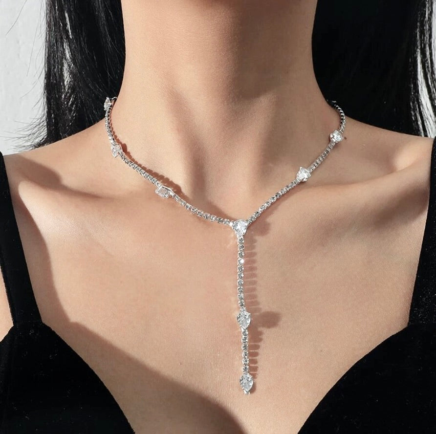 Wedding Jewelry - Silver CZ Bridal Lariat Necklace