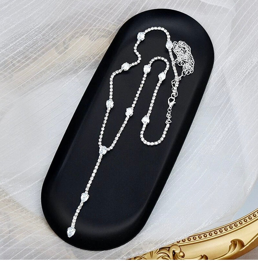 Wedding Jewelry - Silver CZ Bridal Lariat Necklace