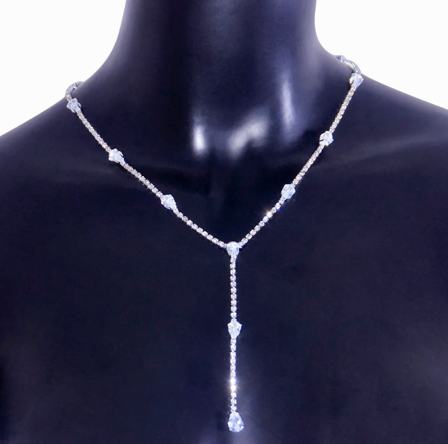 Wedding Jewelry - Silver CZ Bridal Lariat Necklace