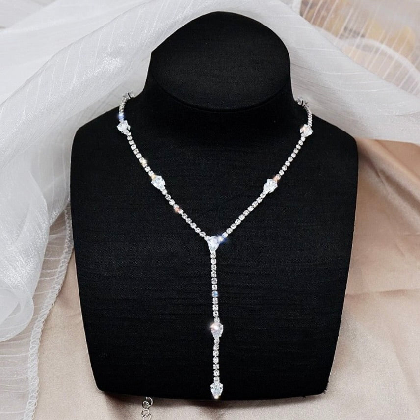 Wedding Jewelry - Silver CZ Bridal Lariat Necklace