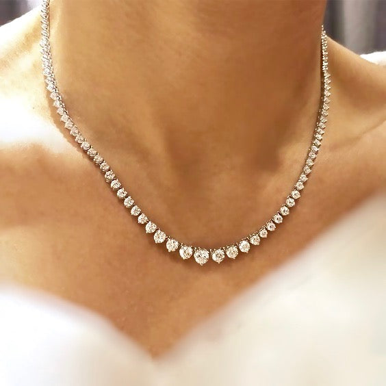 Wedding Jewelry - Silver Cubic Zirconia Bridal Necklace