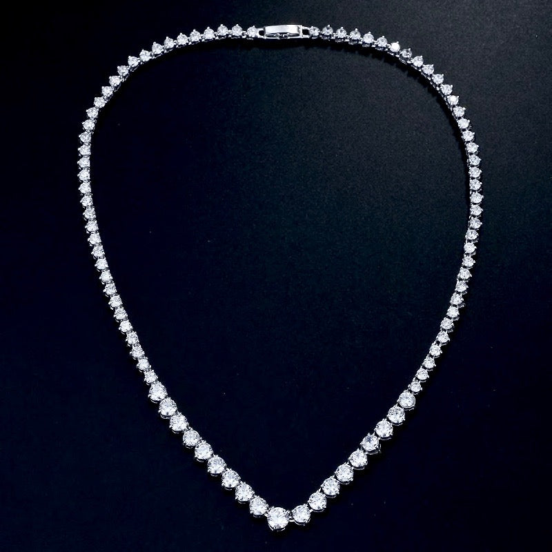 Wedding Jewelry - Silver Cubic Zirconia Bridal Necklace