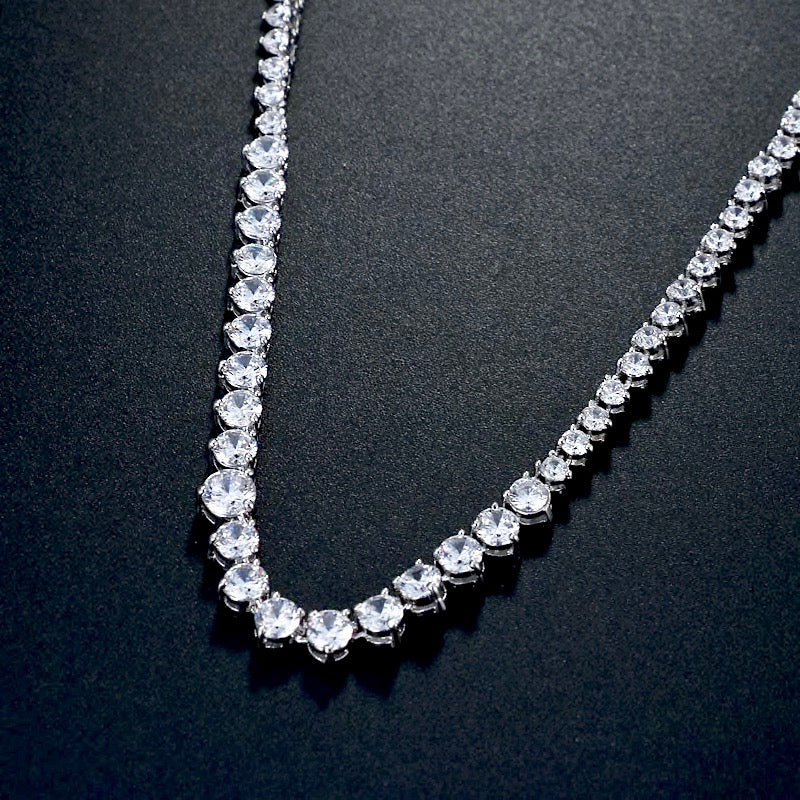 Wedding Jewelry - Silver Cubic Zirconia Bridal Necklace