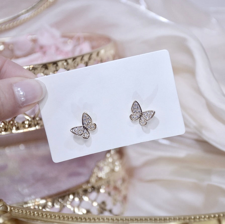 Wedding Jewelry - Silver CZ Butterfly Stud Earrings