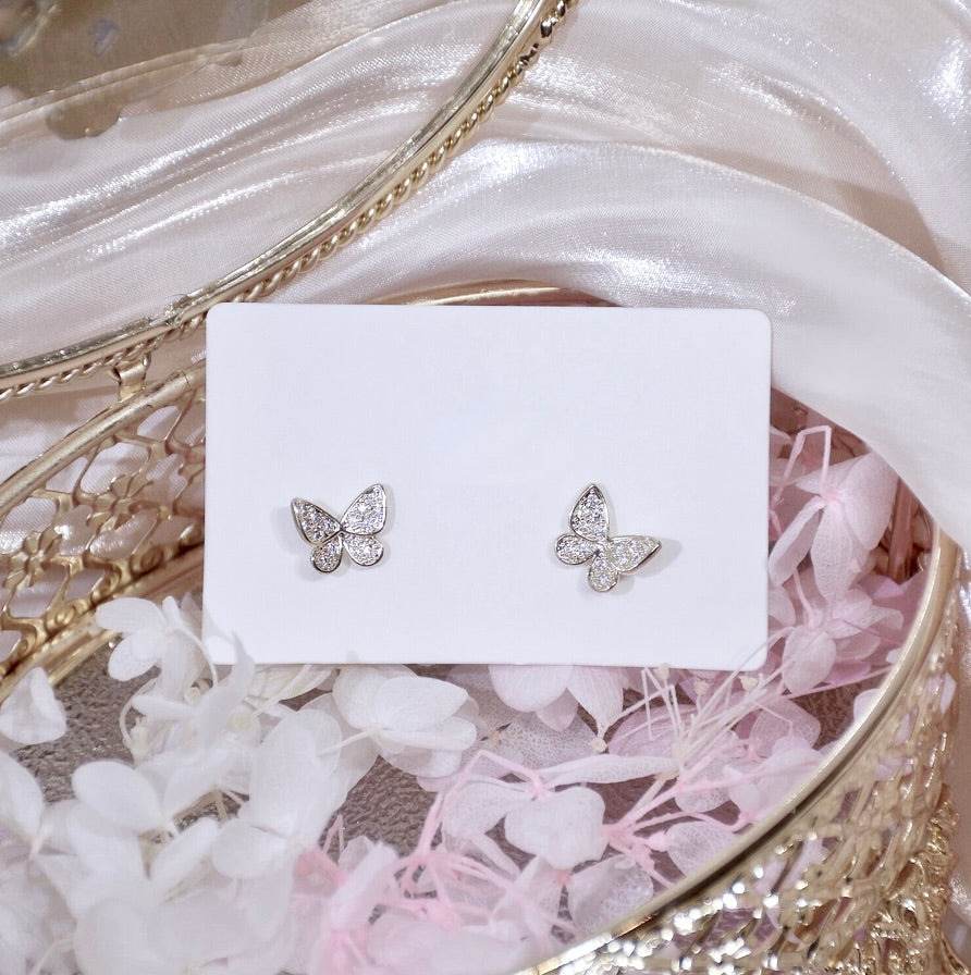 Wedding Jewelry - Silver CZ Butterfly Stud Earrings