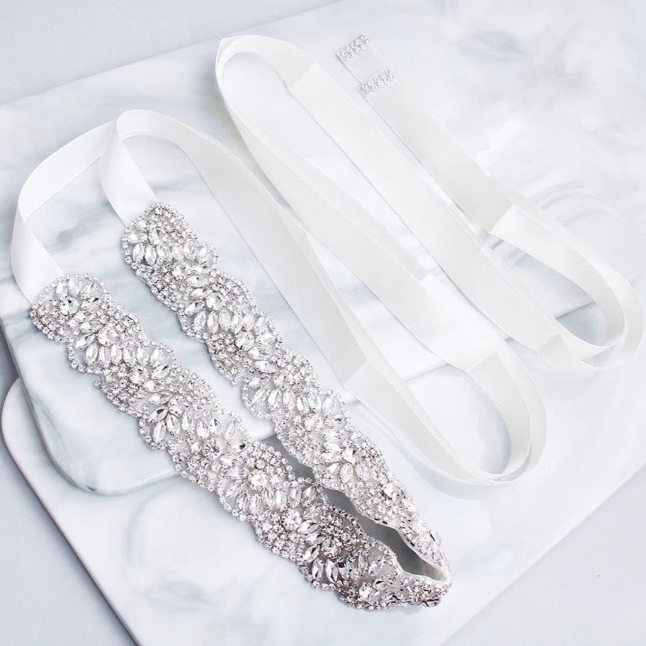 Wedding Accessories - Silver Crystal Bridal Belt/Sash