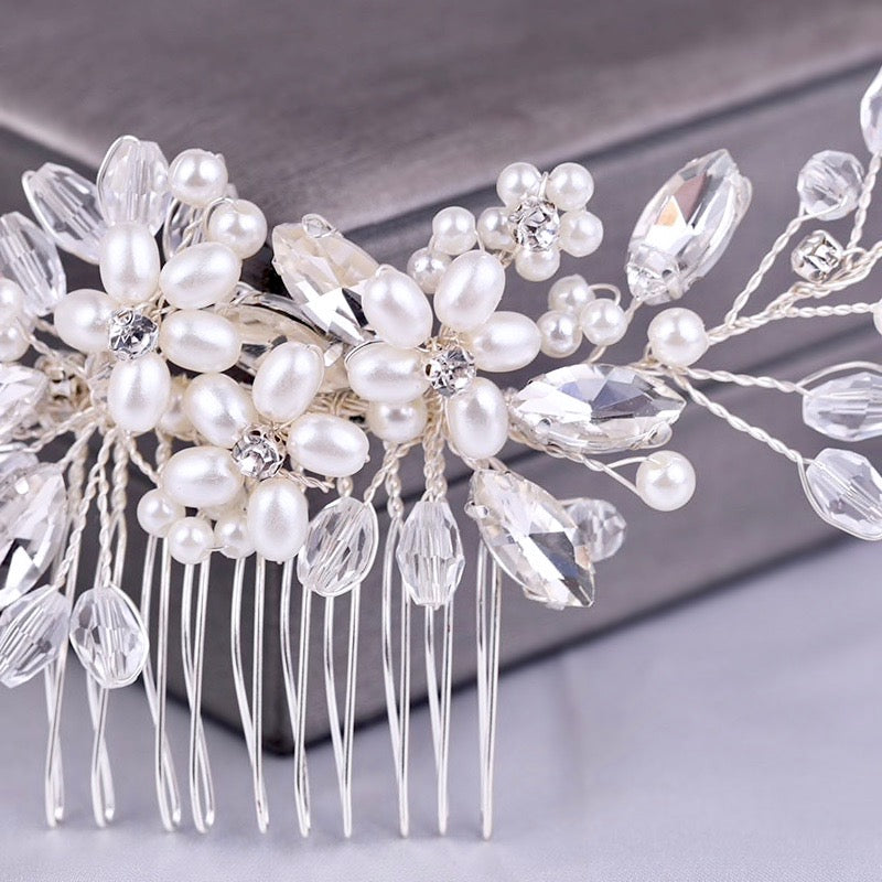 Wedding Hair Accessories - Pearl and Crystal Bridal Hair Comb - Available in Silver, Rose Gold and Yellow Gold