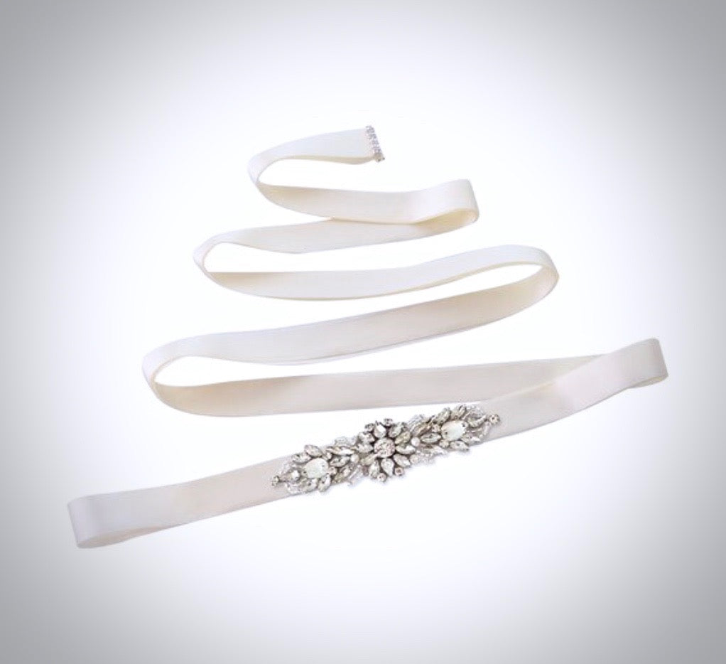 Wedding Accessories - Silver Pearl and Crystal Bridal Belt/Sash