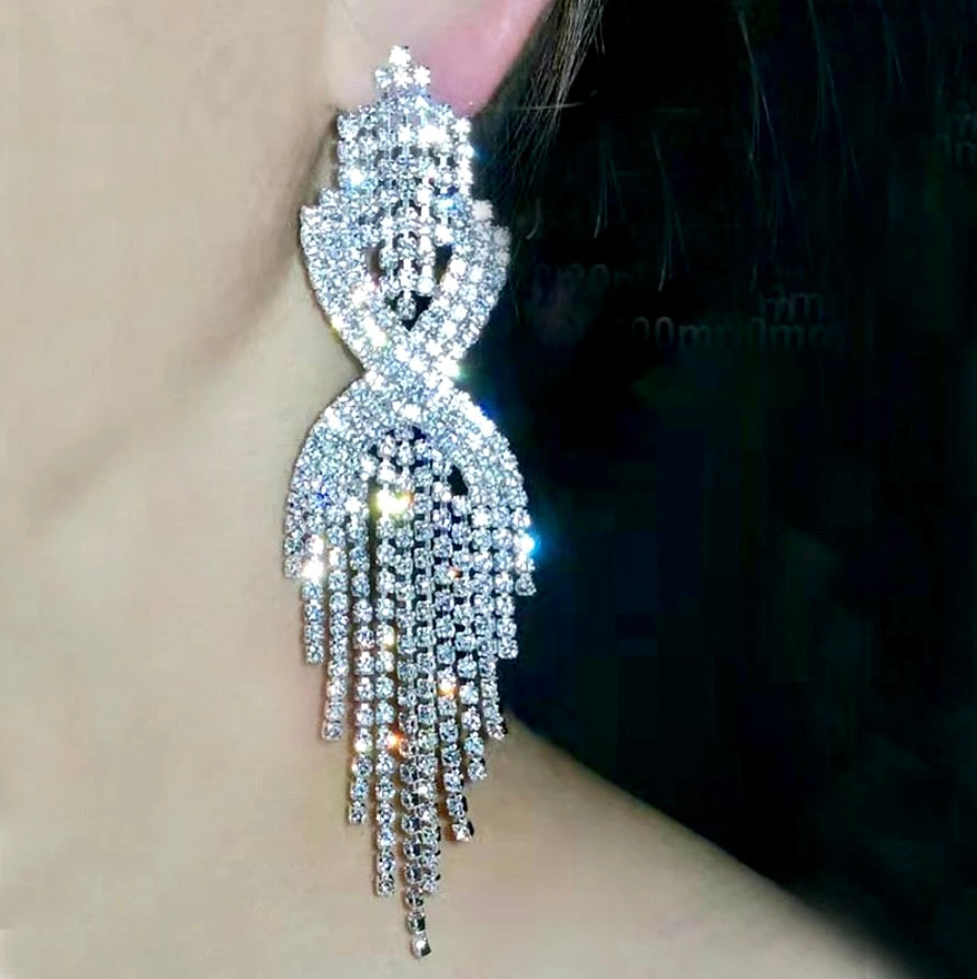 Wedding Jewelry - Silver Rhinestone Bridal Earrings