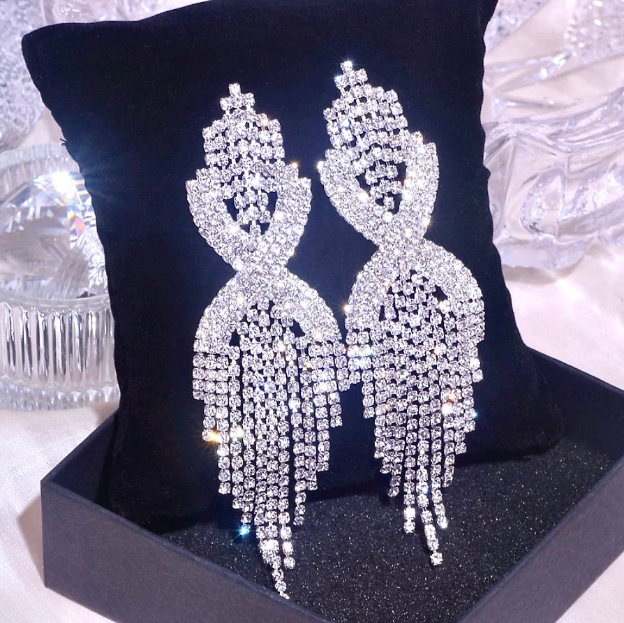 Wedding Jewelry - Silver Rhinestone Bridal Earrings