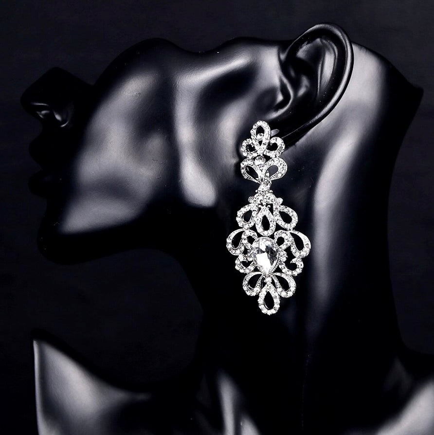 Bridal Jewelry - Silver Crystal Bridal Earrings