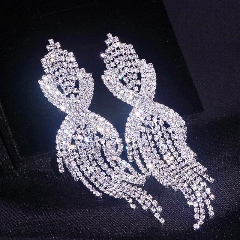 Wedding Jewelry - Silver Rhinestone Bridal Earrings