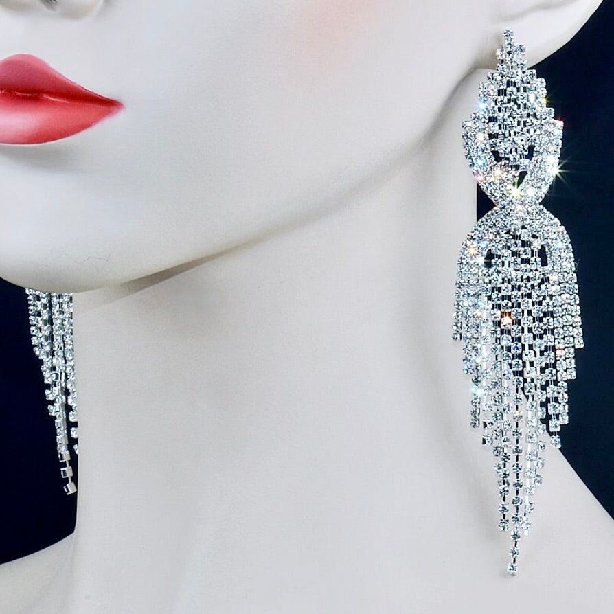 Wedding Jewelry - Silver Rhinestone Bridal Earrings