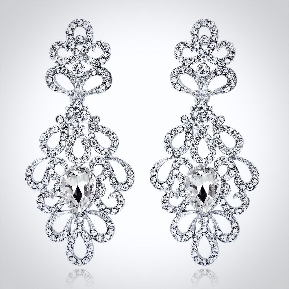 Bridal Jewelry - Silver Crystal Bridal Earrings