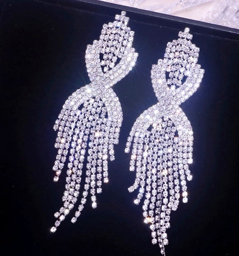 Wedding Jewelry - Silver Rhinestone Bridal Earrings
