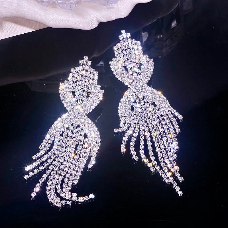 Wedding Jewelry - Silver Rhinestone Bridal Earrings