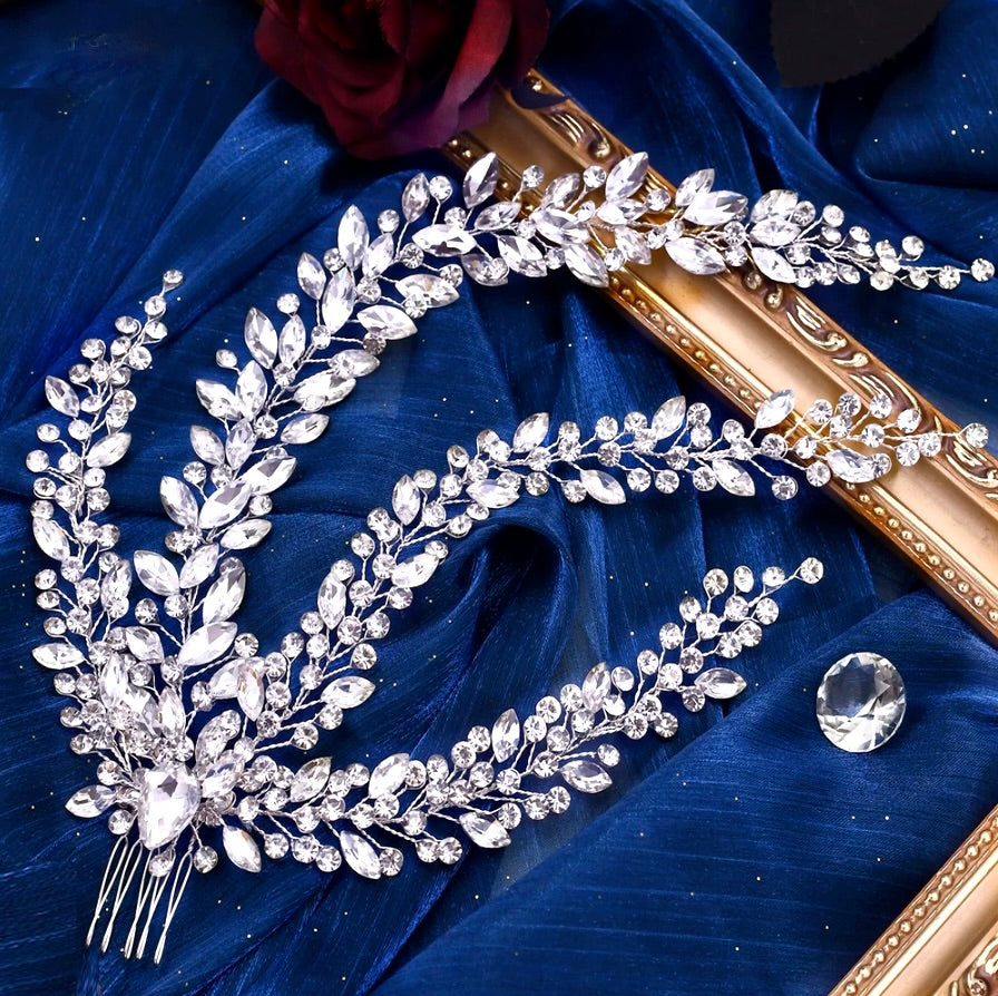 Wedding Hair Accessories - Silver Rhinestone Bridal Headdress Headpiece