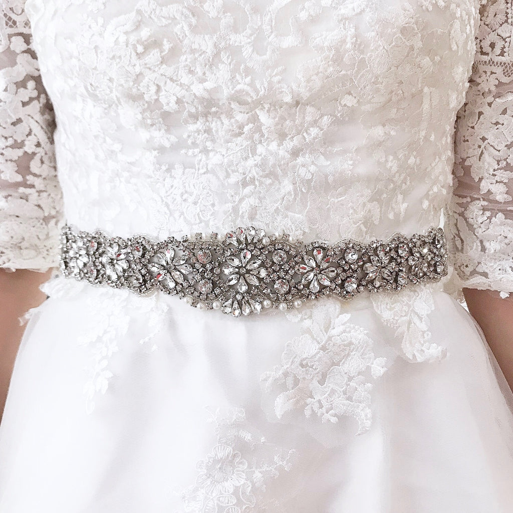 "Victoria" - Silver Crystal Bridal Belt/Sash