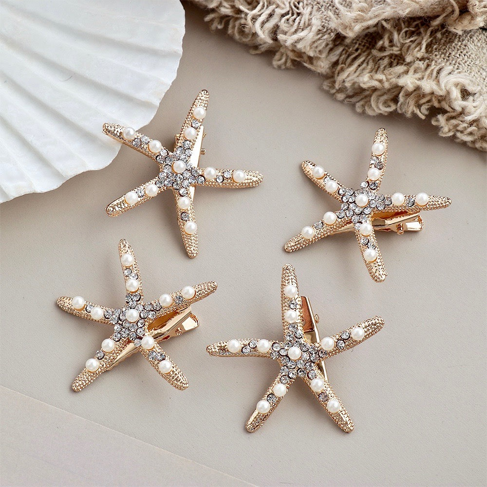 Wedding Hair Accessories - Gold Starfish Bridal Hair Clip
