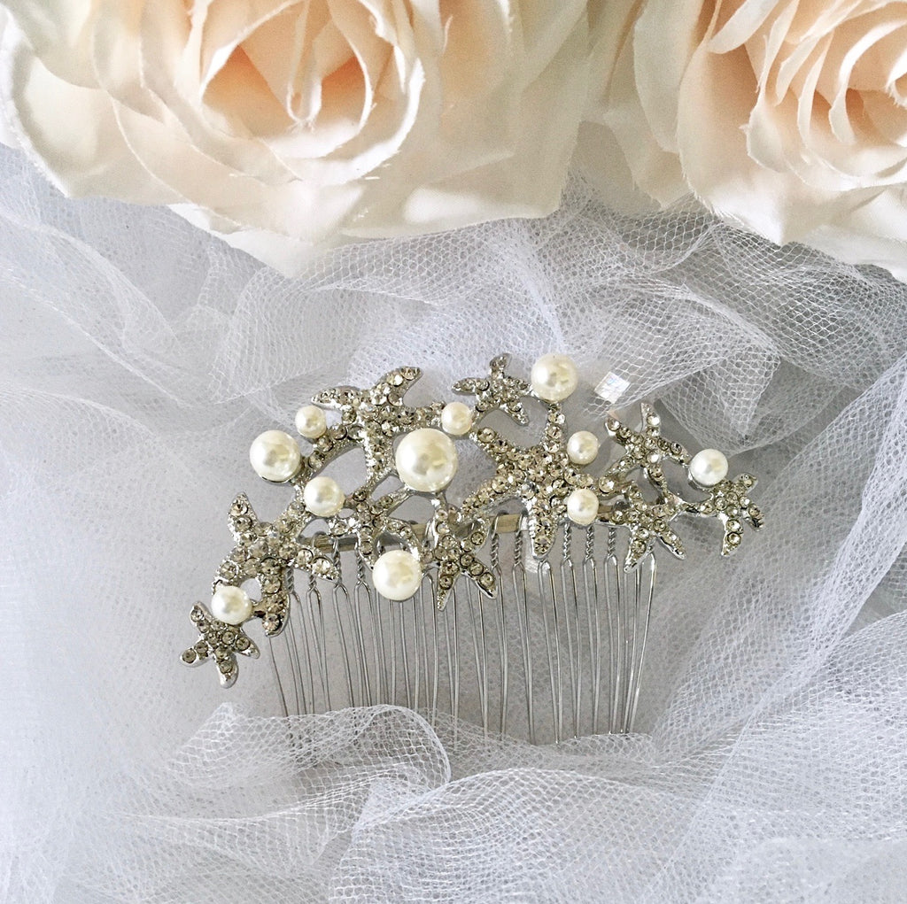 Wedding Hair Accessories - Pearl and Crystal Sea Star Bridal Hair Comb